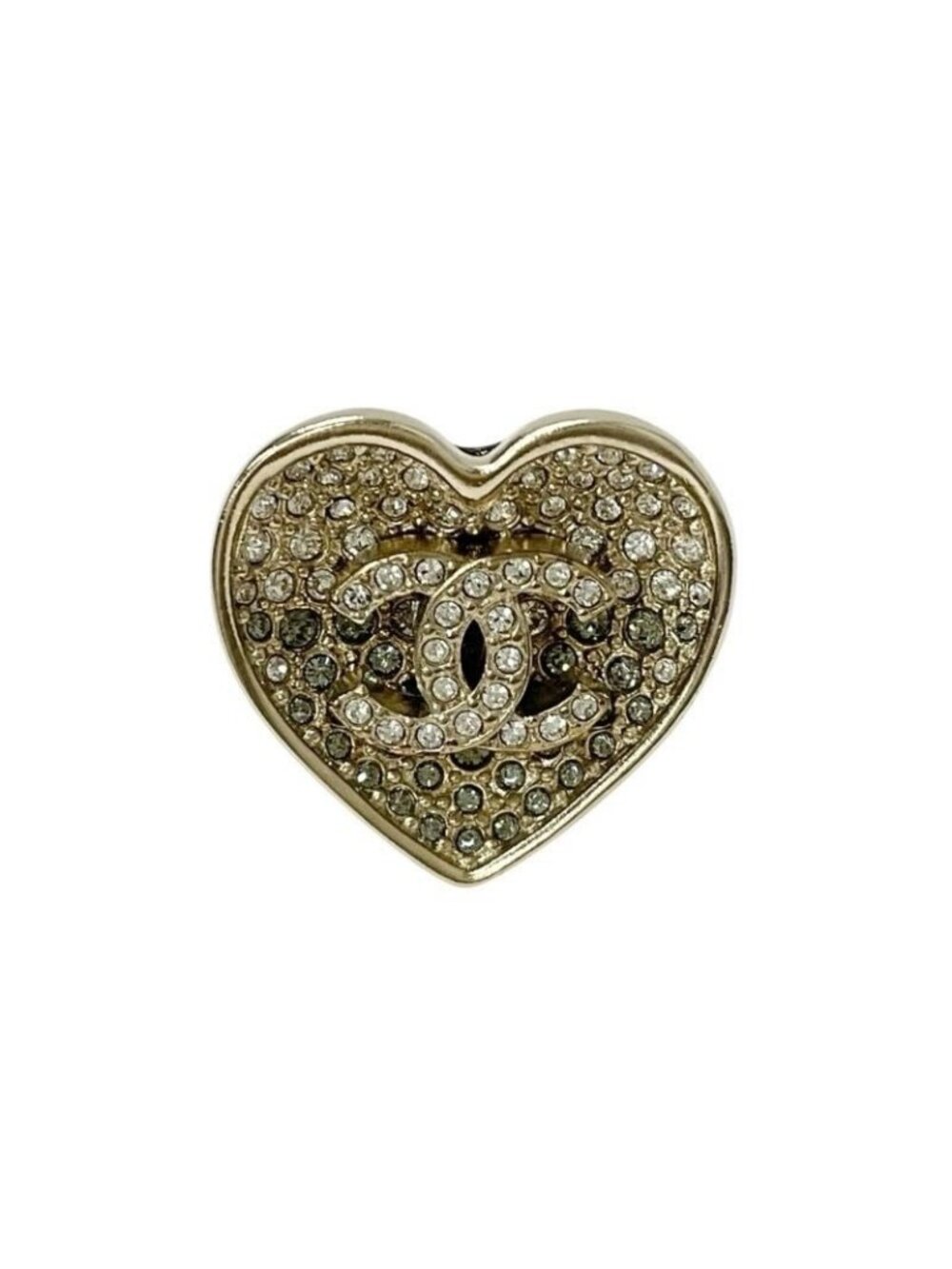 Chanel Ring Gold Black Coco Mark Heart Rhinestone